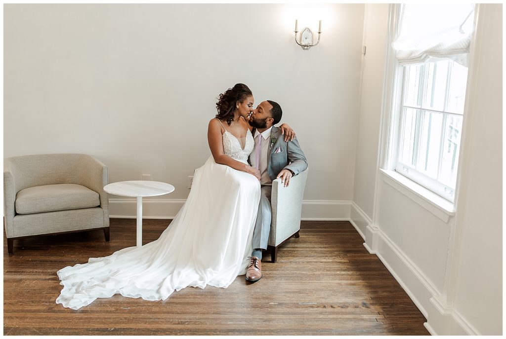 cozy bride and groom photos, spring wedding dress inspiration, BIPOC couple, Black Lives Matter, Blaisdell Mansion