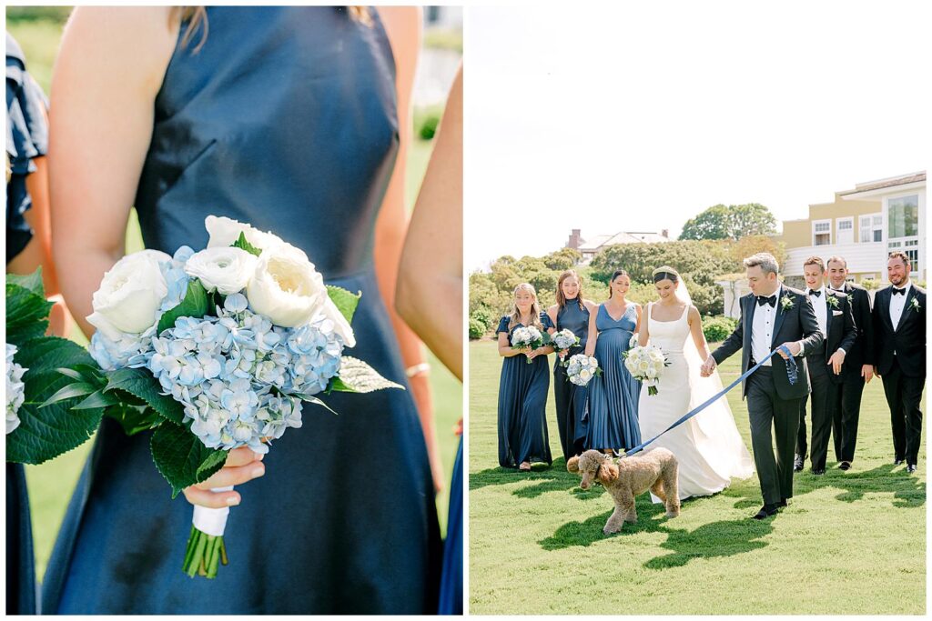 Wedding bouquet with blue hydrangeas at Ocean House wedding