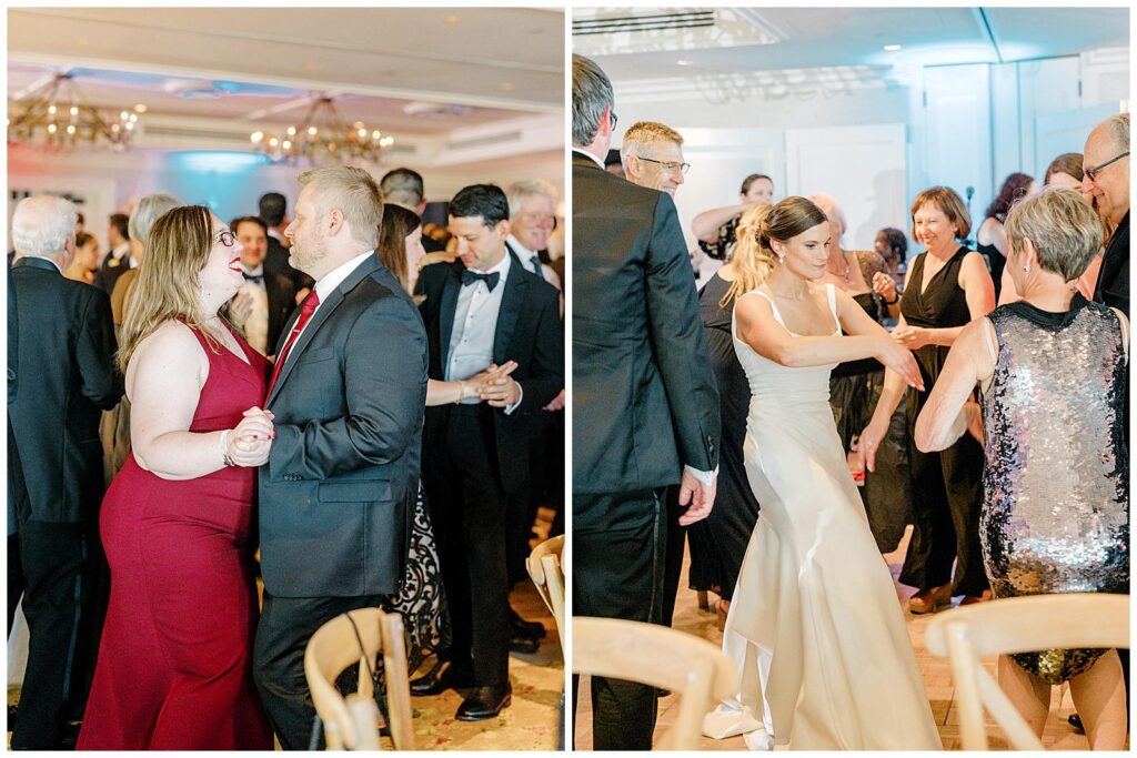 Guests dance at wedding reception