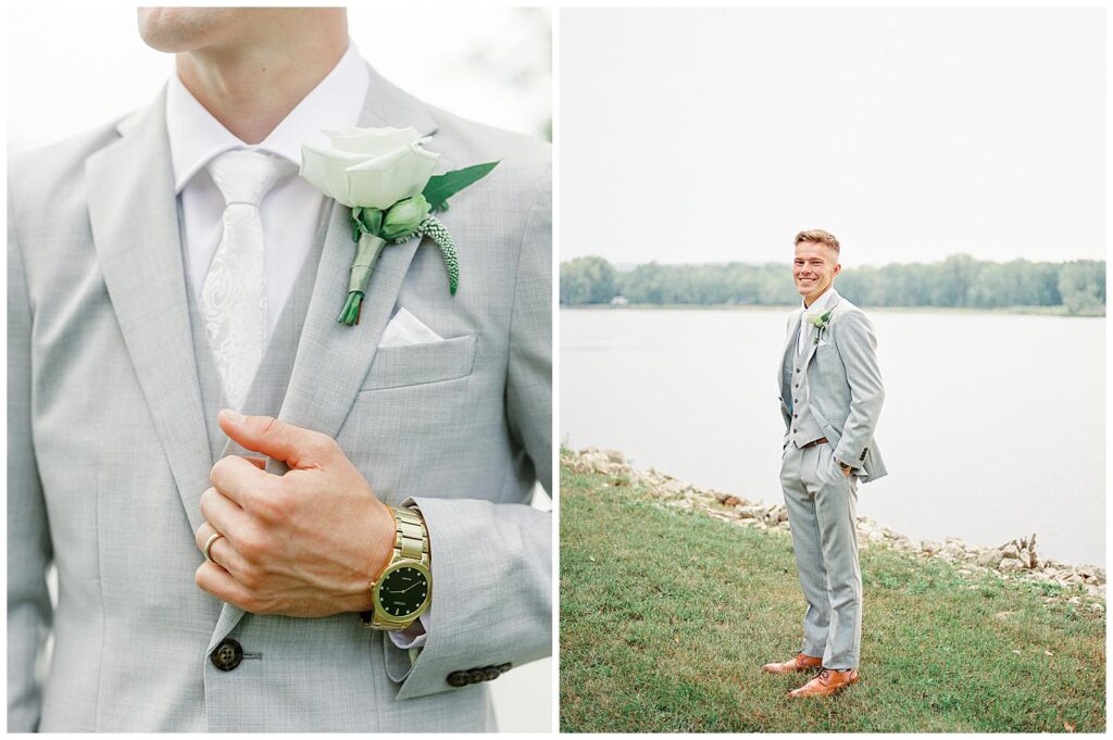 Groom in his gray Indochino suit