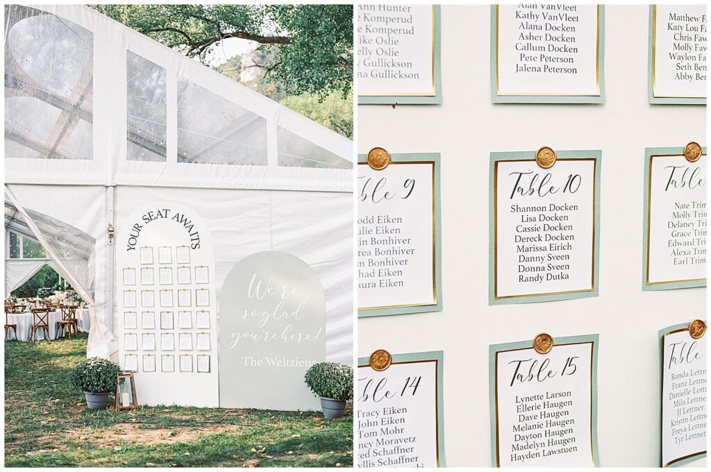 Tented Wisconsin wedding seating chart