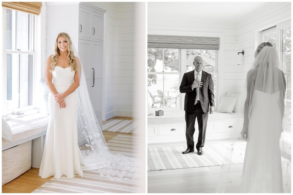 Bride and her dad share a special moment before she does a first look with her groom.