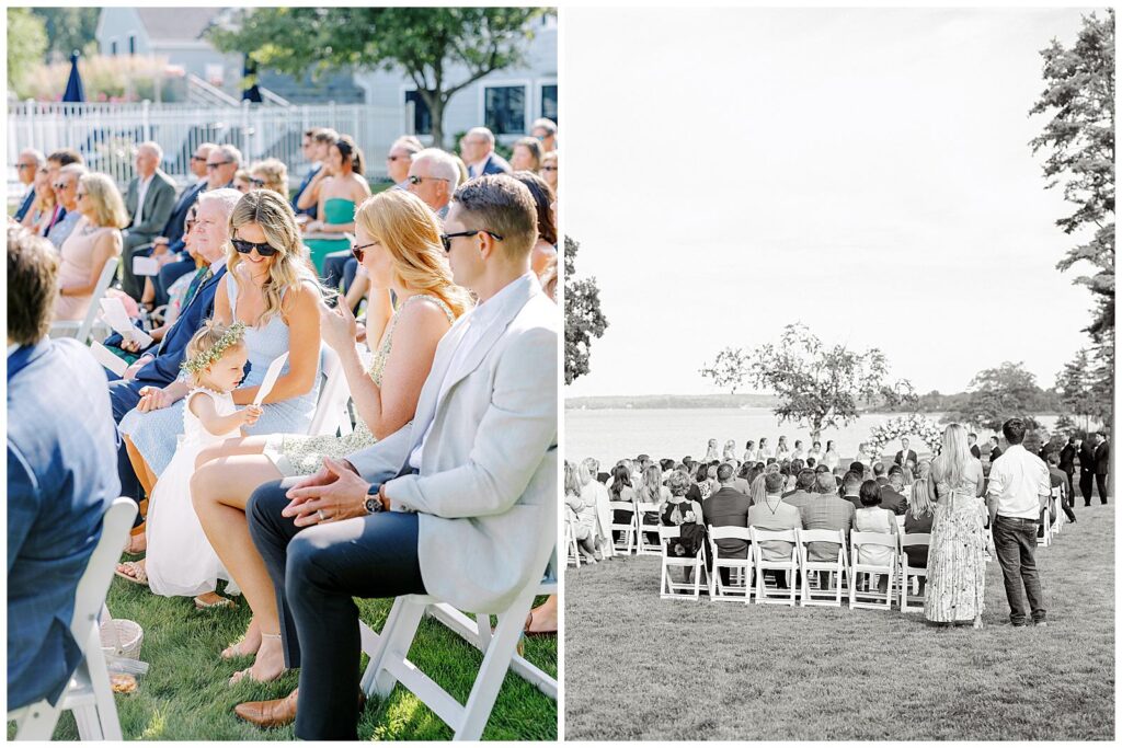 Guests witness the private residence Maine wedding ceremony