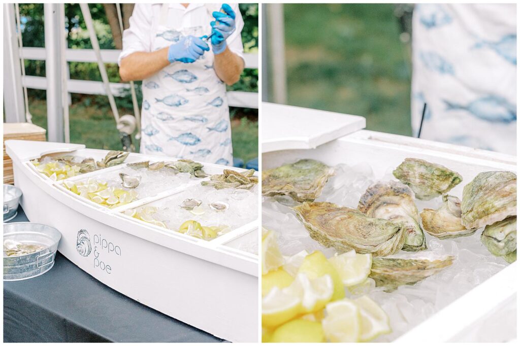 Pippa and Poe oysters being shucked. 