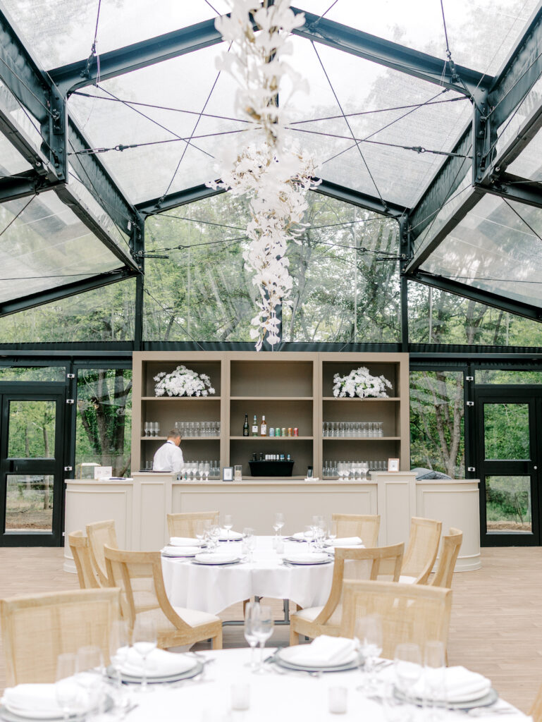 Woodland Glasshaus wedding dining atrium