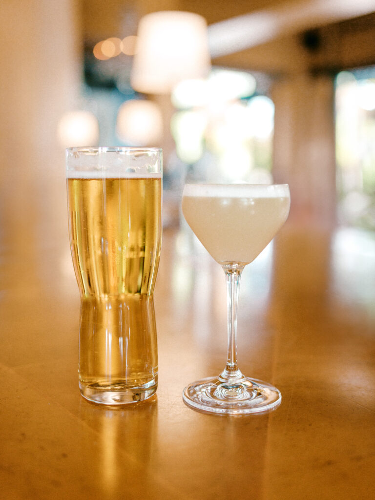 Cocktails at engagement session at Cafe Bar Lurcat